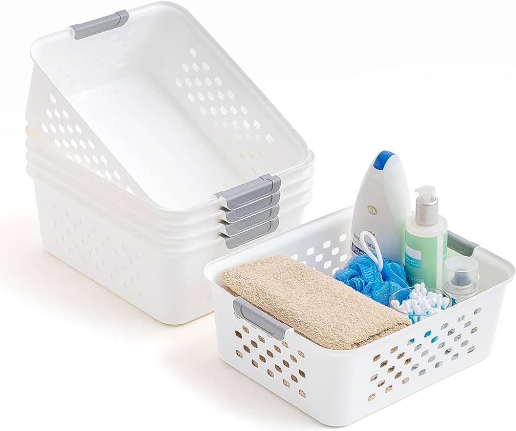 Picture of: Iris USA Plastic Storage Basket,  Pack Medium Shelf Basket
