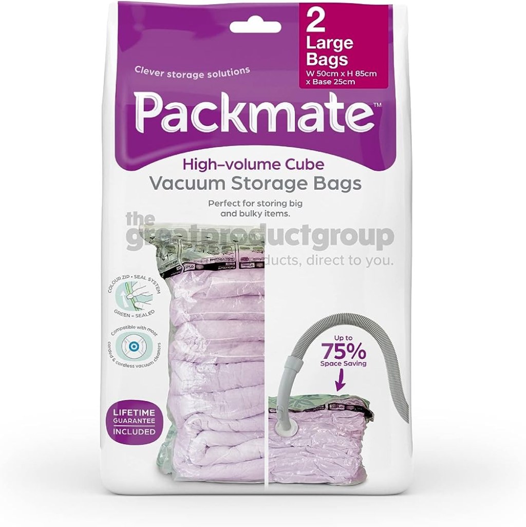 Picture of: Packmate –  Large ( x  x 5 cm) Cube Vacuum Storage Bags – Large  Volume Underbed and Closet Storage Bag for Double Bed, Clothes and Duvets –  With